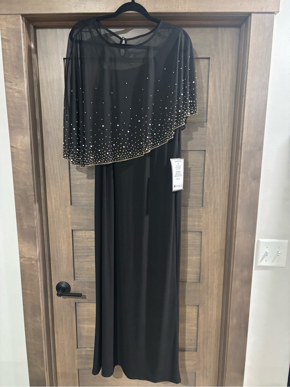 MSK Black Evening Maxi Dress with Sheer Embellished Capelet